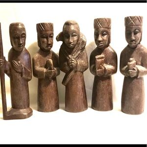 Primitive Group of 5 Hand Carved Christian Figures.